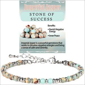 Adjustable Gemstone Beaded Bracelet Stainless Steel Energy Jewelry Gift